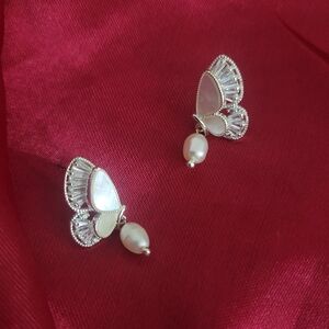 Elegant Silver and White Butterfly Earrings